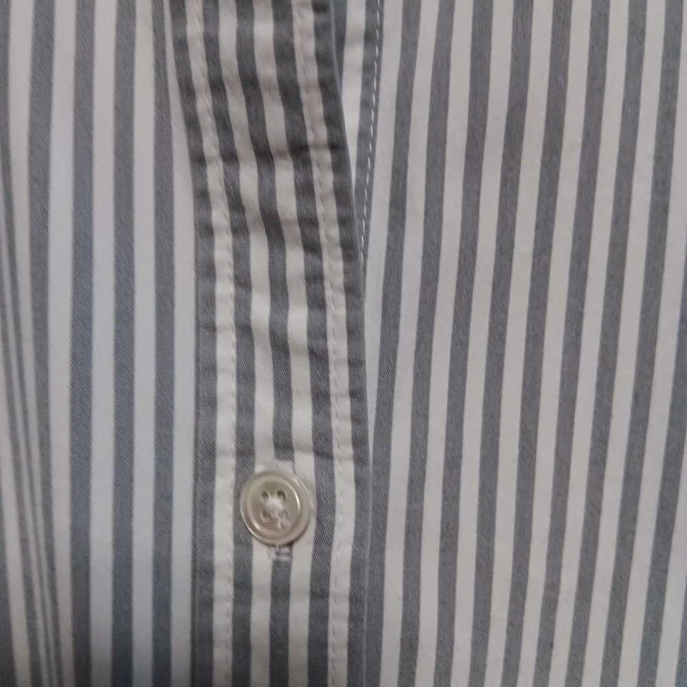 J. JILL Perfect Shirt gray white striped stretch cotton blend button down, L - Picture 6 of 13